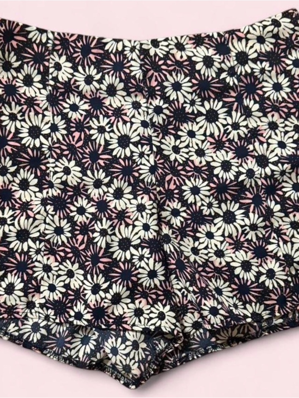 Sans Souci Navy Floral Rayon Shorts with Cream and Pink Accents
